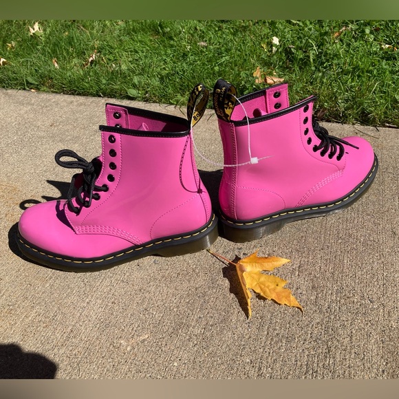 Dr. Martens 1460 Women's Patent Leather Lace Up Boots Hot Pink Combat Boots - Picture 5 of 17